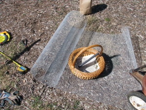 A 7' x 3' piece of hardware cloth.  Larger wire would let too much debris fall into the pond.