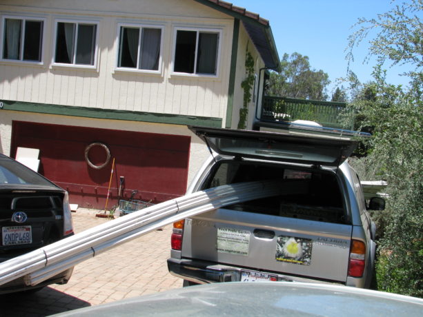 Twenty-foot lengths of PVC can fit in the Frolicmobile, and sure beats carrying it down the property.